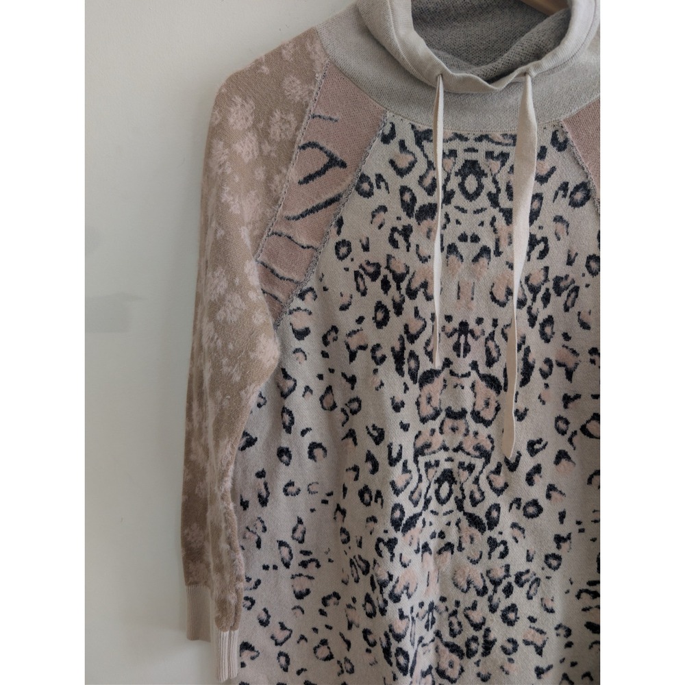 TRIBAL Leopard Print Cowl Neck Sweater Tunic Beige Pink Black Women Size L